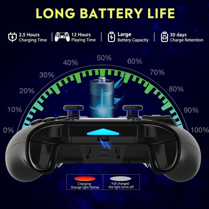 QRD Store وحدة تحكم لاسلكية Spark N5 لجهاز PS5 Pro Slim PS4 PS3 PS2 Steam Deck PC Windows Mac iOS Android TV Box، وحدة تحكم PS5 مع عصا تحكم Halleffect مع لوحة لمس، 6 محور جيروسكوب، اهتزاز مزدوج، تخطيط، ماكرو - Image 3